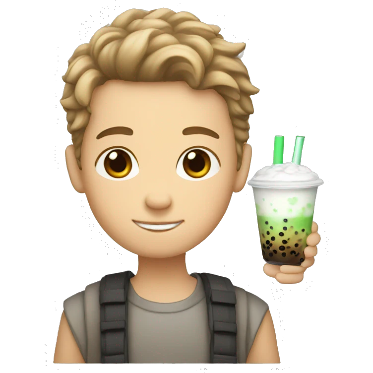 white boy with boba tea emoji