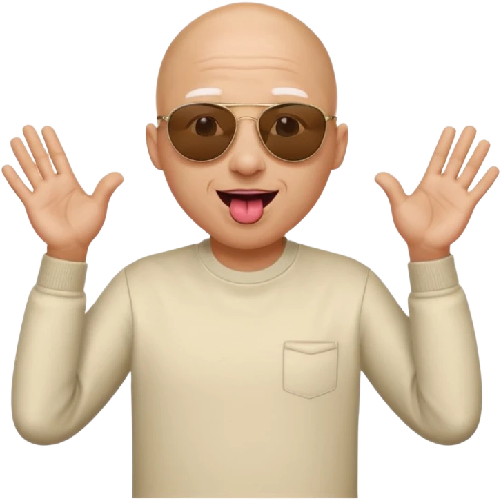 bald original emoji with sun glasses on tongue out and hands to the side emoji