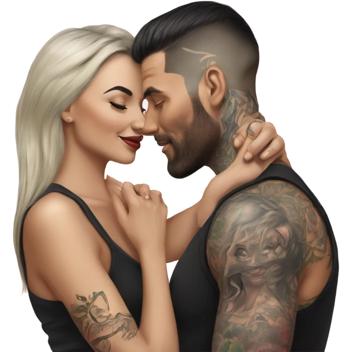 Hyper Realistic beautiful woman touching the cheek of a very handsome tattooed man emoji