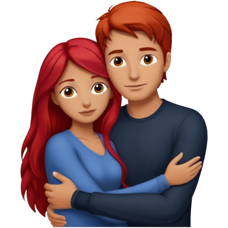 Tall man with dark hair hugging shorter woman with long red hair  emoji