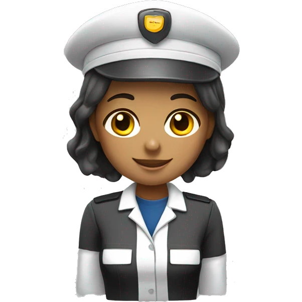 una chica con uniforme de trabajo y len emoji