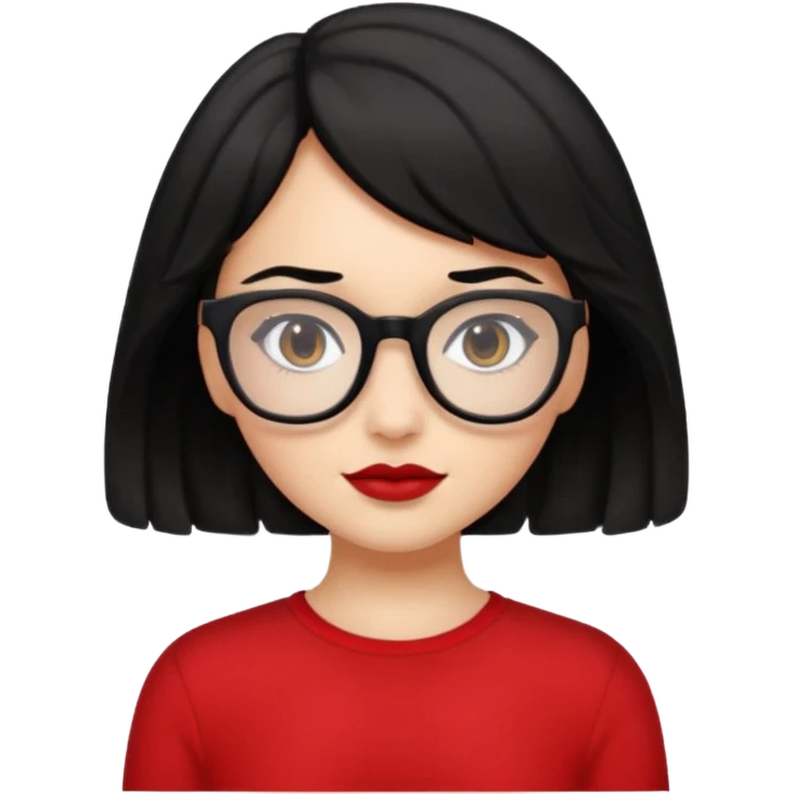 niña con pelo ondulado corto pero no tan corto color negro y lentes negros que tenga un top rojo  emoji