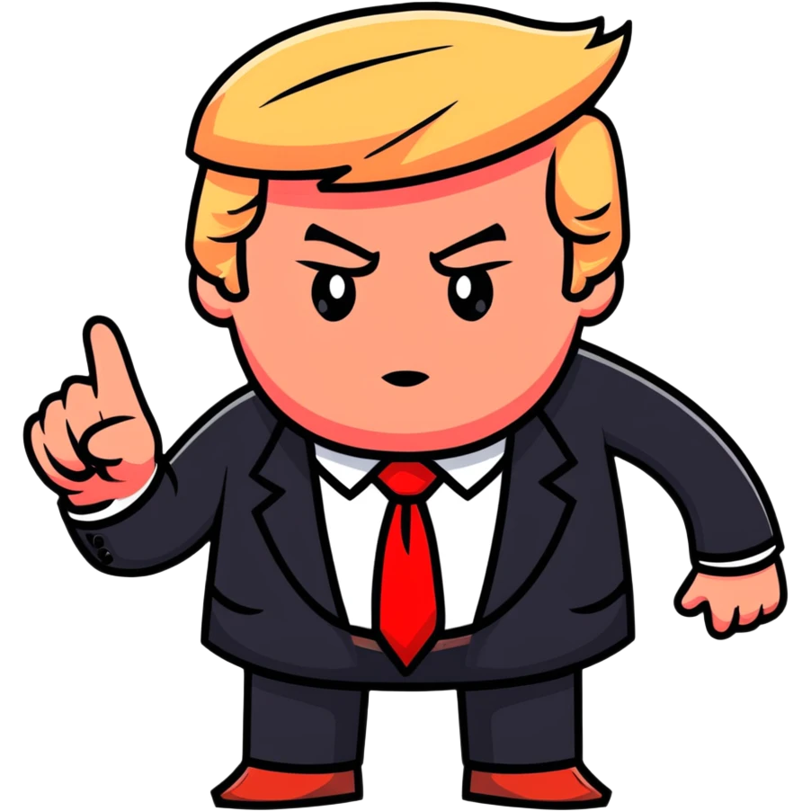 Donald Trump with red tie and pointing finger emoji