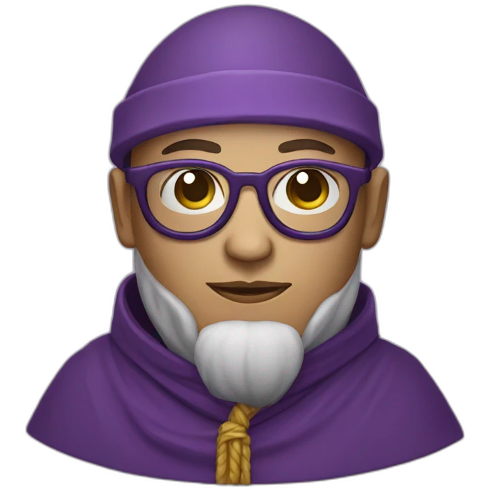 a purple monk with glasses with a hood style hat from ancient guatemala emoji