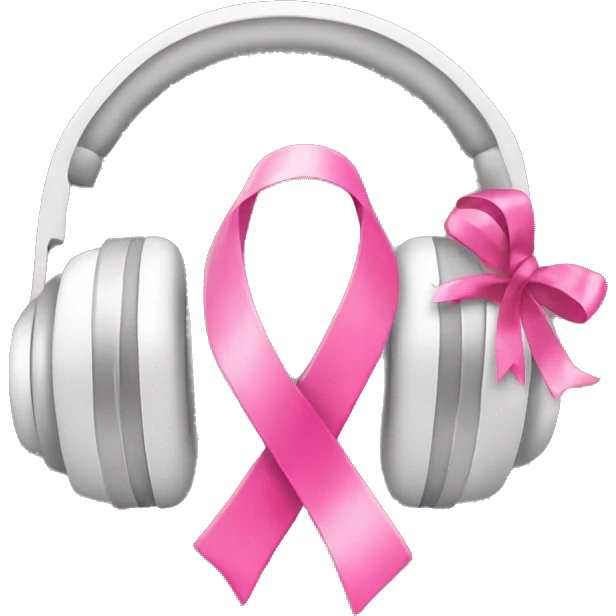 Headphones with pink ribbon emoji
