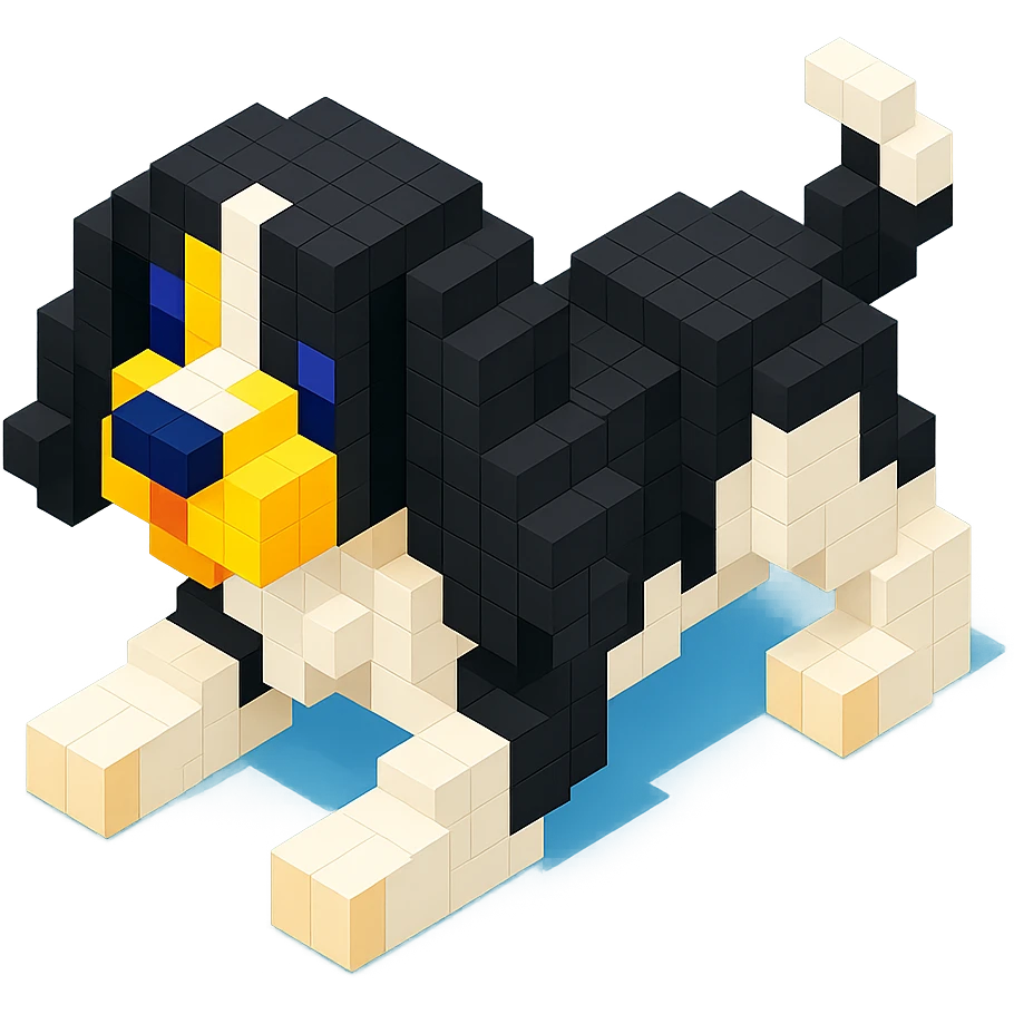black and white Russian Cocker Spaniel puppy in playful pose emoji