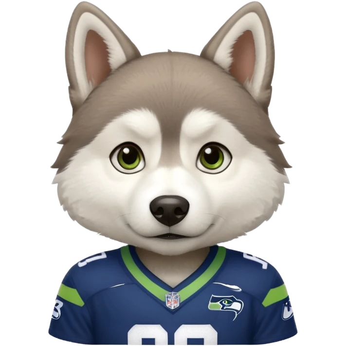 White brown husky with Seattle Seahawks gear emoji
