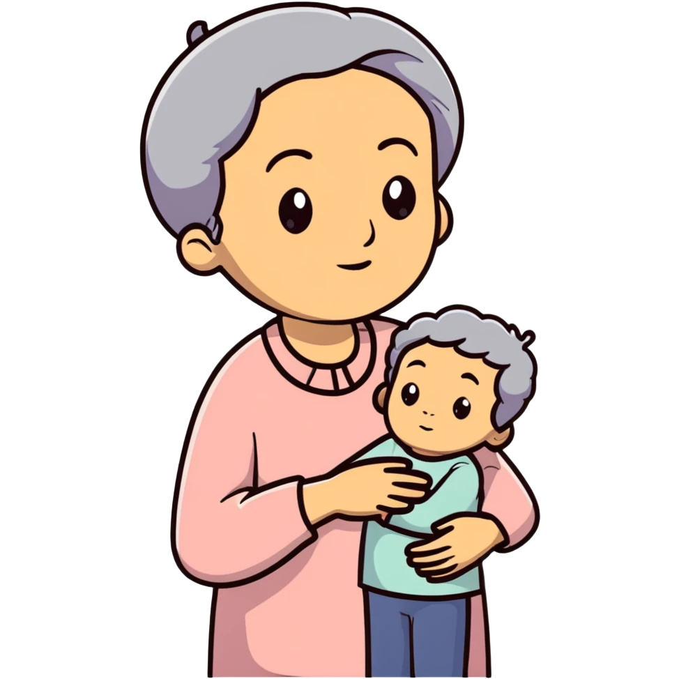 Full body view of a Black mother with Alzheimer's disease who has a 19-year-old child, gentle posture, slightly confused expression, comfortable clothing emoji