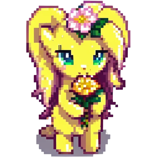 Fluttershy holding a flower pixel art style emoji