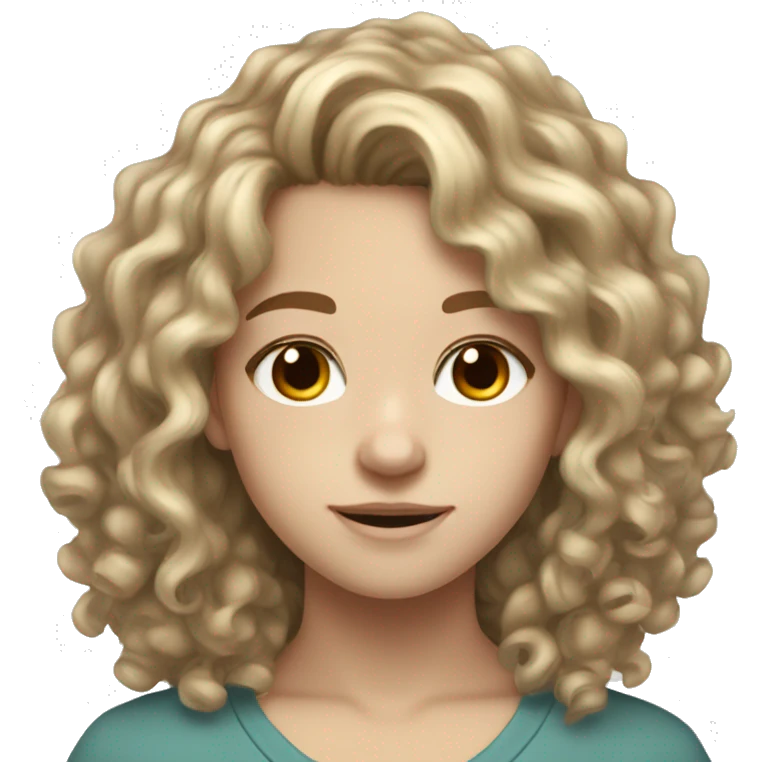 White pale Teen with brown blonde highlights long curly hair and brown eyes  emoji