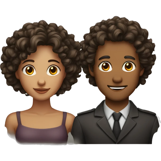 Man (no moustache) and women: curly hair and dark color emoji