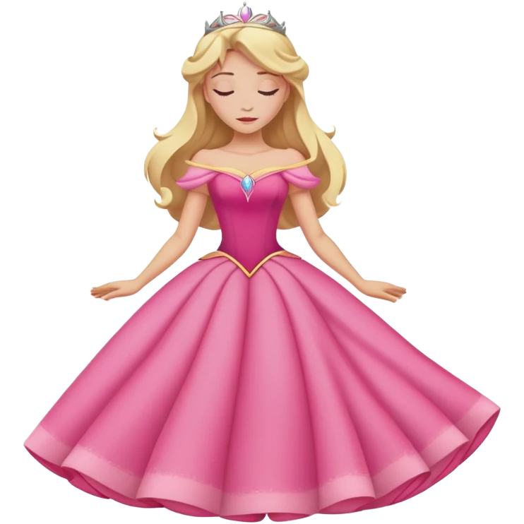full body Sleeping Beauty Aurora with pink dress, blonde hair, minimal style emoji
