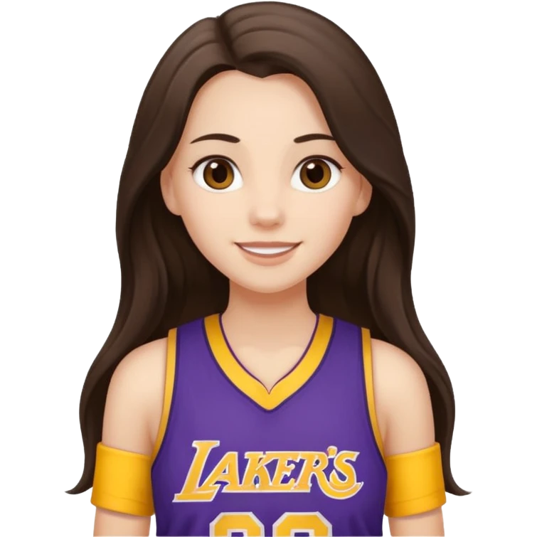 white happy long haired brunette girl in Laker's jersey emoji