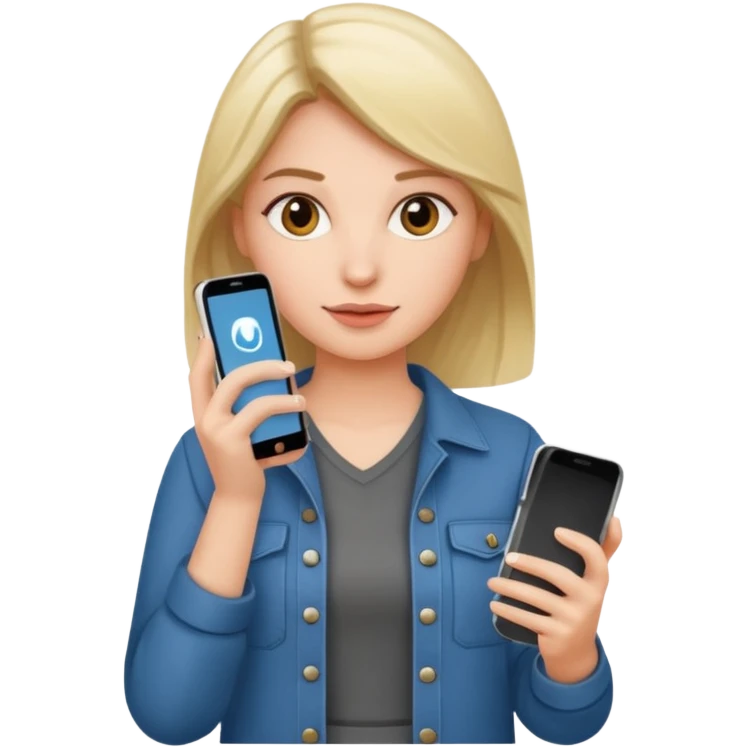 woman casual clothes holding one phone emoji
