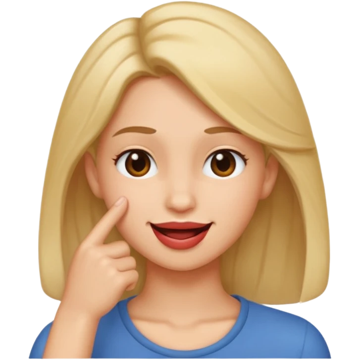 Create an emoji that's biting lip but looking like the smirk emoji but with a hand like it's putting hair behind their ear  emoji