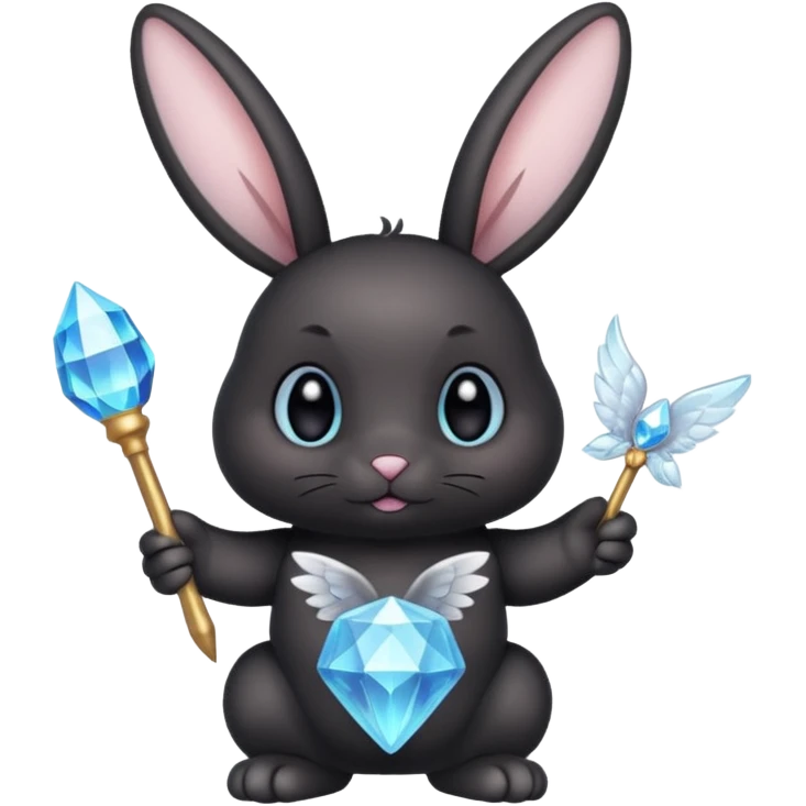Black bunny with wings and with cristal wand  emoji