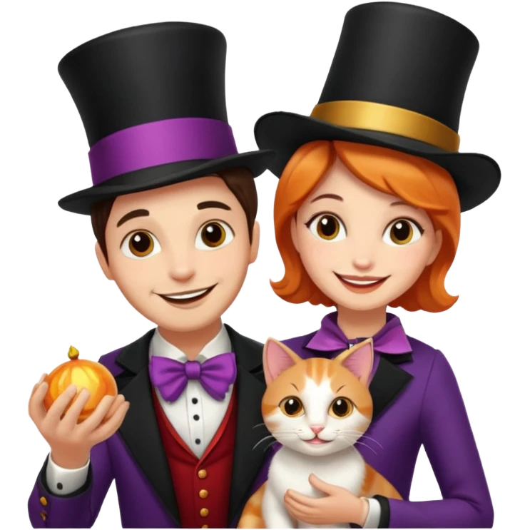 magician couple and their pet cat emoji