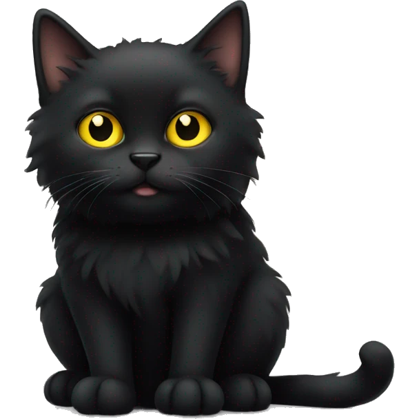 fluffy black cat with big yellow eyes  emoji