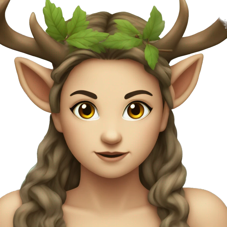 Forest Faun among the trees with deer horns plays on fluet, female, beautiful, desirable, logical emoji