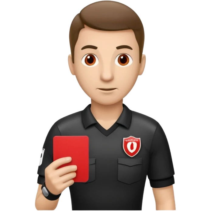 Изображение футбольного судьи, в руках которого красная карточка из футбола. Судья не улыбается emoji