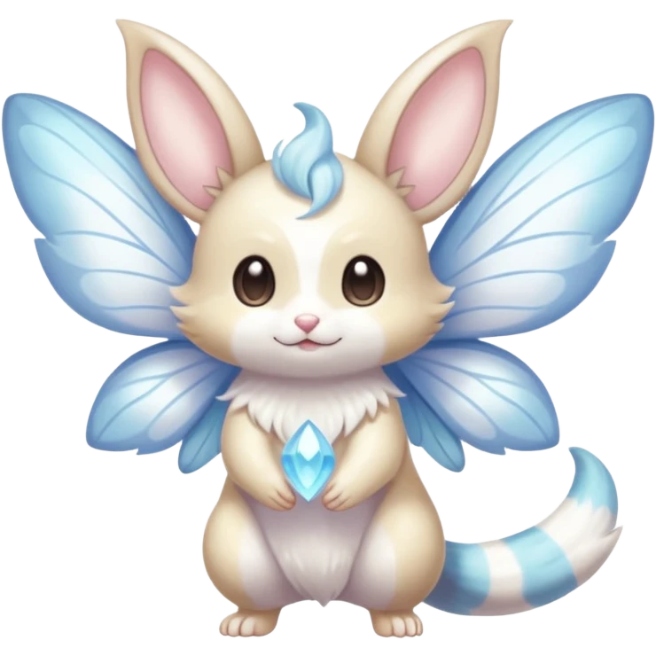 White shiny innocent ethereal pastel cute adorable kawaii divine winged furry fairy-Fakémon-Furret-Minccino-Meowstic-hybrid-fusion (full body) emoji