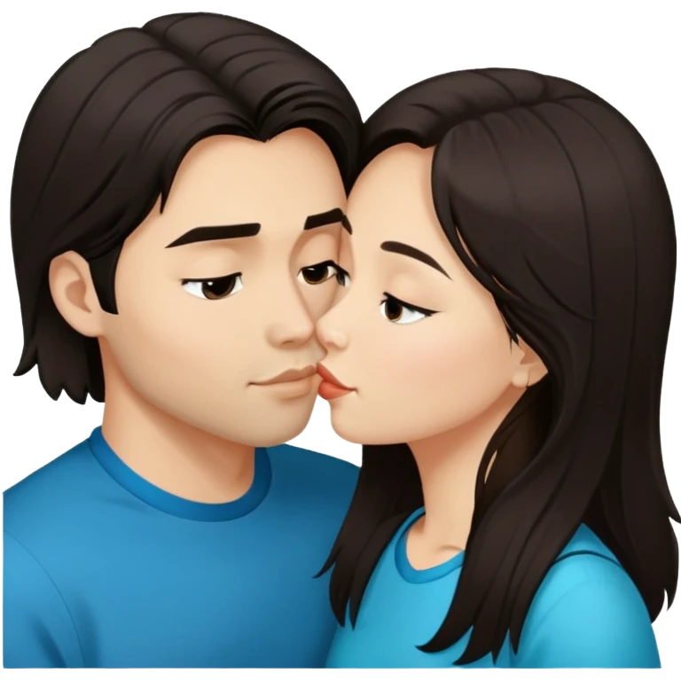 Казашка целуется с парнем с темными волосами до плеч emoji