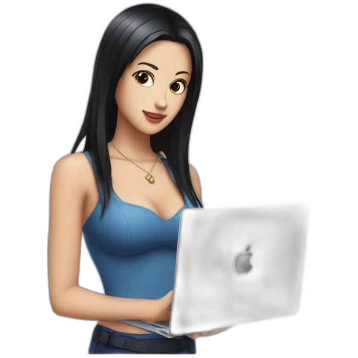 nico robin  with a macbook emoji
