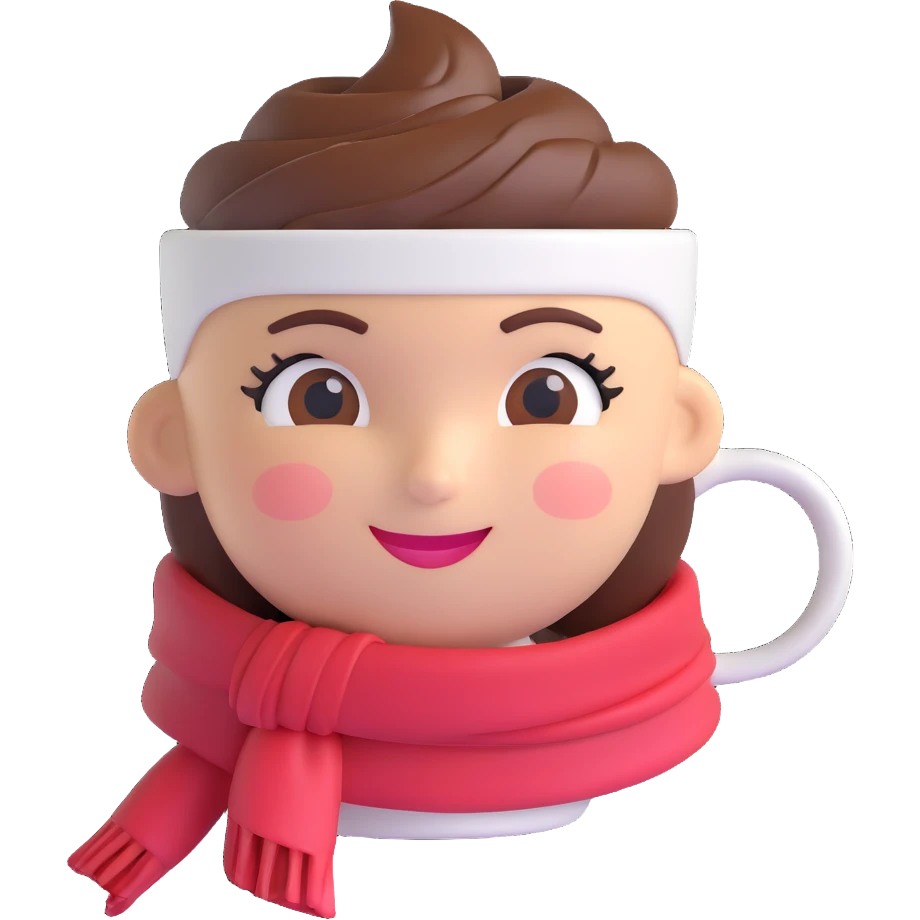 espresso cup with a chic feminine face, winking, wearing a scarf emoji
