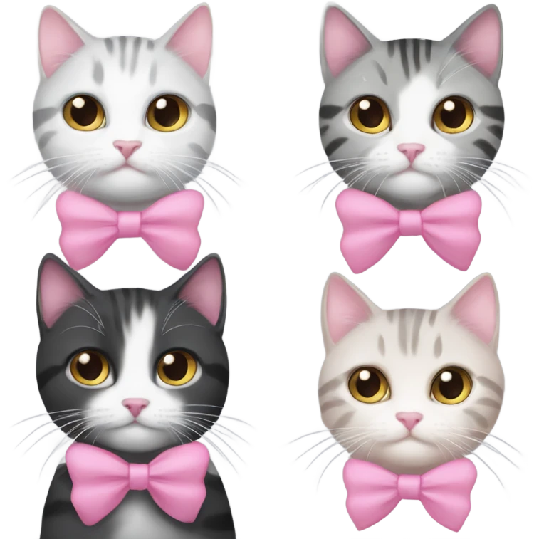 Black and white cat and gray tabby cat with both cats with pink hair bows  emoji