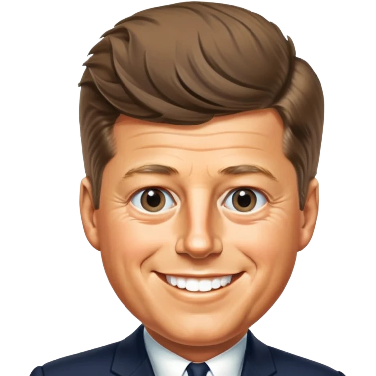 John F Kennedy, 35th president of the United States, with his iconic hairstyle and charming smile emoji