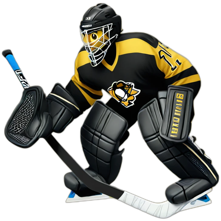 Ice hockey goalie with black and gold pads emoji