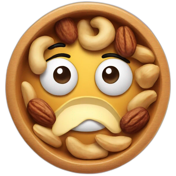 Dish of mixed nuts with a frown face emoji