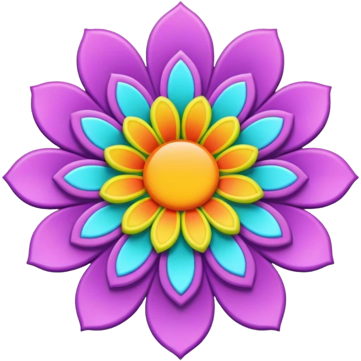 3D, psychedelic colored label with hippie style flower border emoji