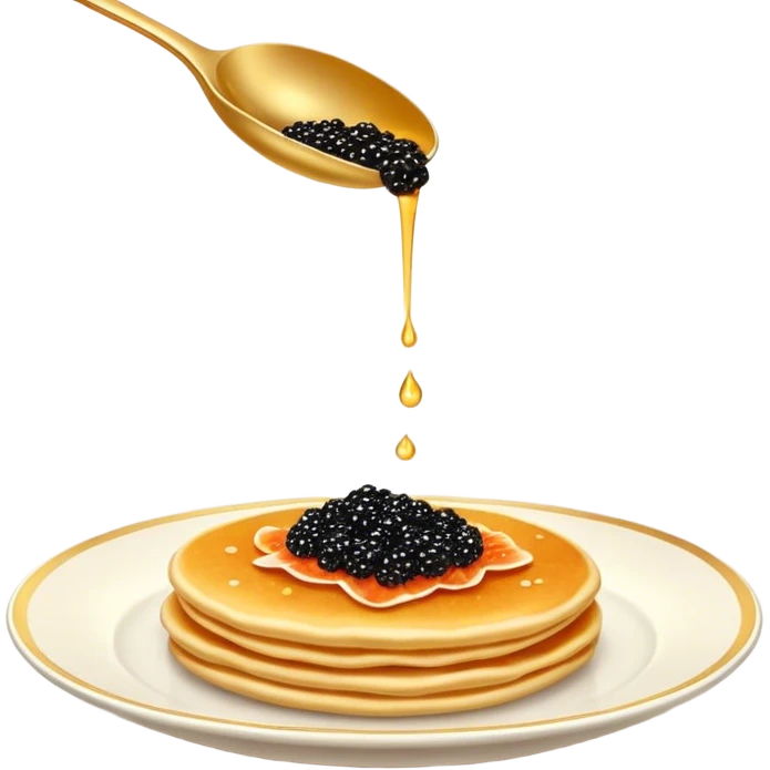 Russian khokhloma spoon putting a caviar on a blinis emoji