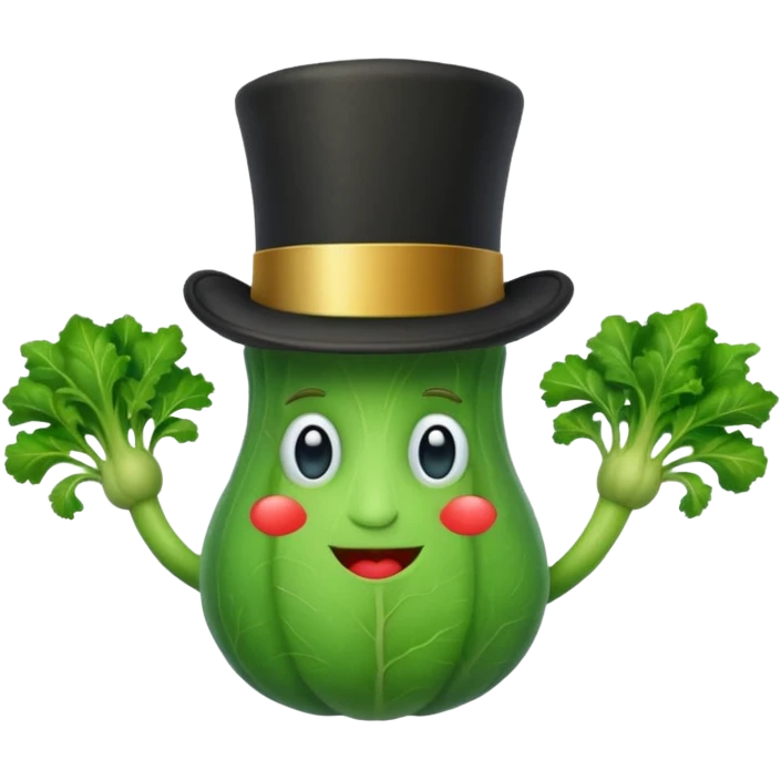 green vegetable with a top hat emoji