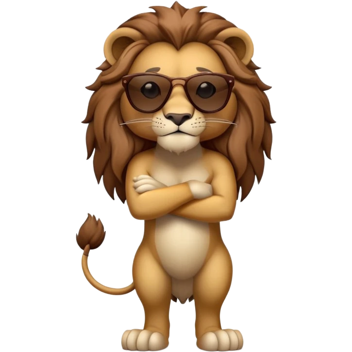 female anthropomorphised lion character standing confidently with arms folded wearing dark sunglasses emoji