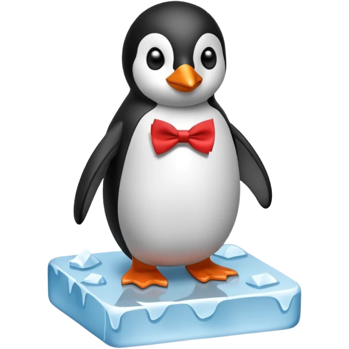 penguin, red bow tie, standing on small ice melting block emoji