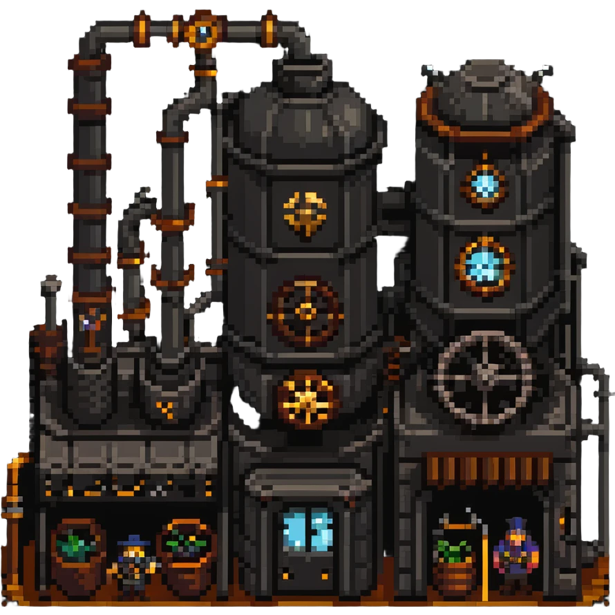 World of Warcraft steampunk factory with fantasy creatures emoji