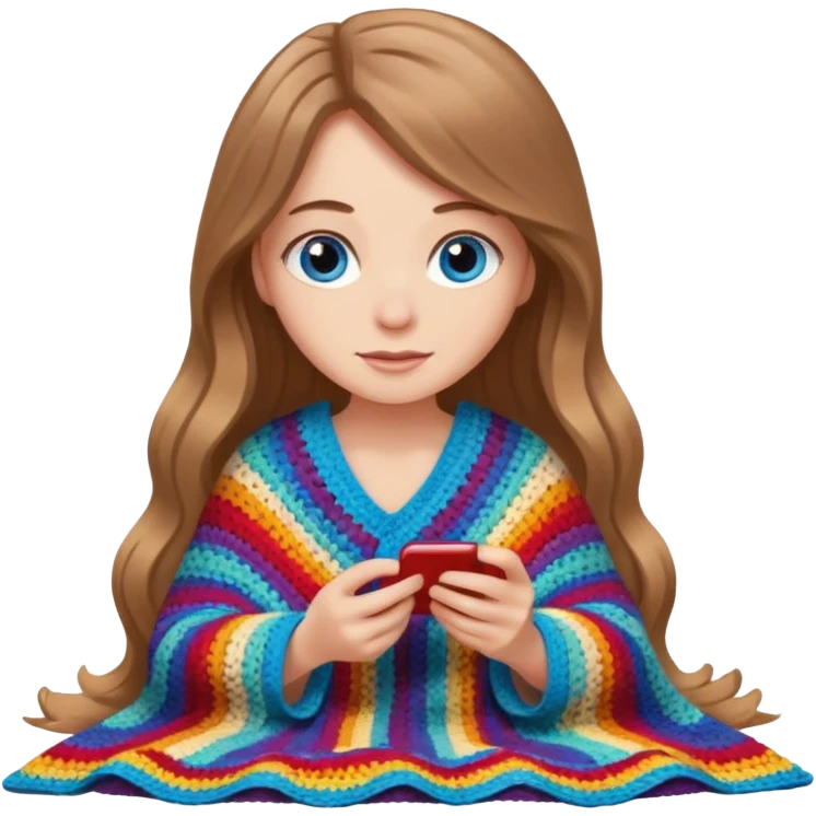 White Girl with light brown long hair and blue eyes who likes to crochet emoji