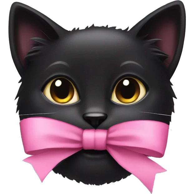 Black cat with long fur wearing a pink bow emoji