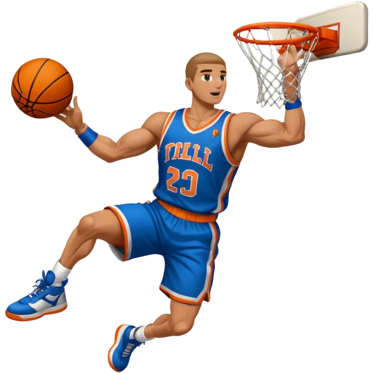 Cell from dragonball dunking a basketball wearing a custom jersey emoji