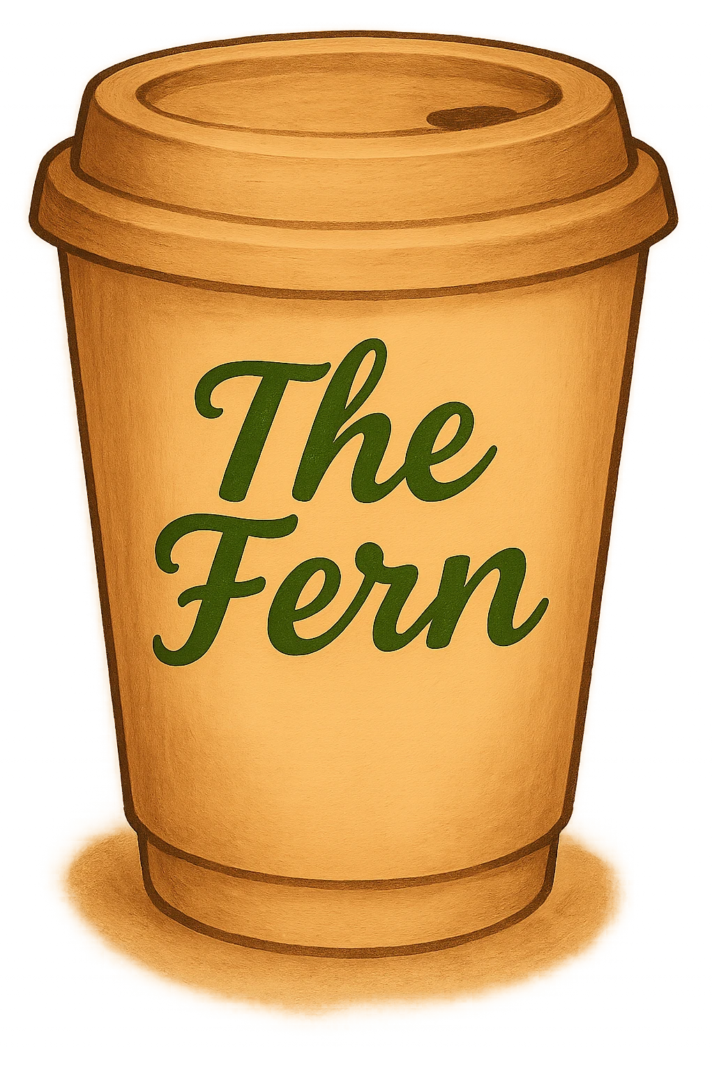 Change the letters that say 'The Fern' to green, keep the handwritten script and cozy, inviting vibe on the to-go cup. Maintain the cozy and inviting vibe with a handwritten script style for the text. emoji