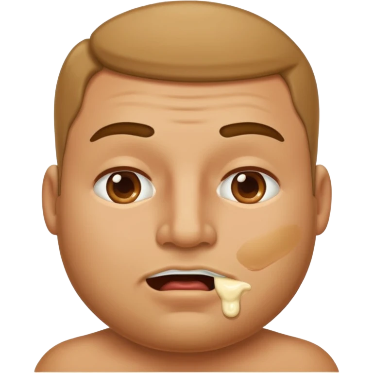 Stocky Tan man with cream on cheek mouth and chest emoji