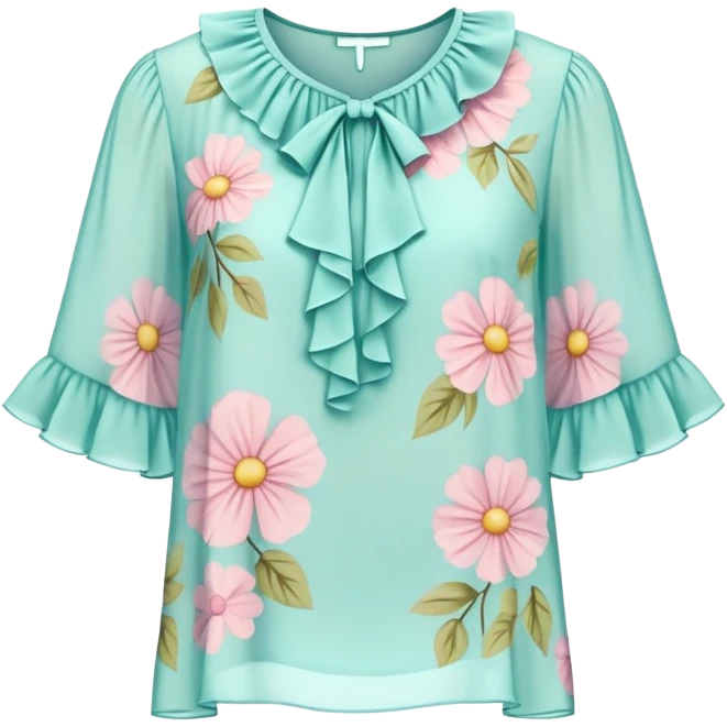 Floral short sleeve chiffon ruffle blouse emoji