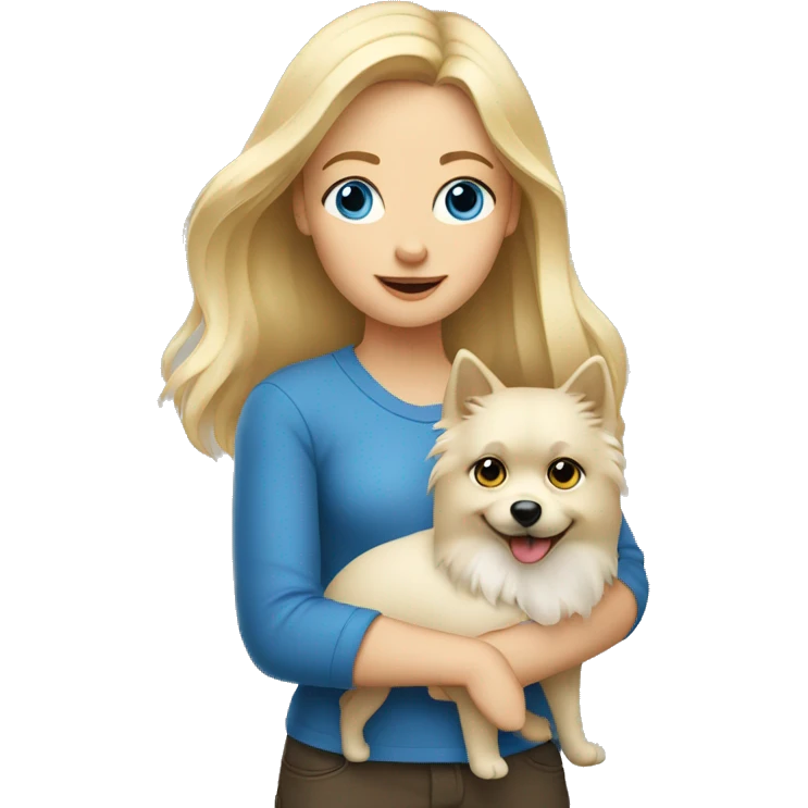 Blonde girl blue eyes holding spitz  emoji