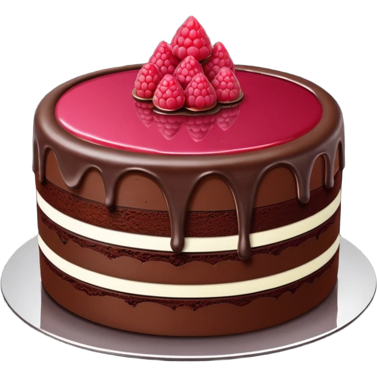 Triple layer chocolate mirror cake with raspberry coulis  emoji