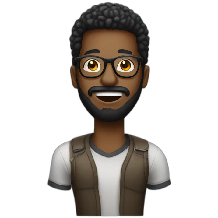 A black hipster on a microphone speaking emoji
