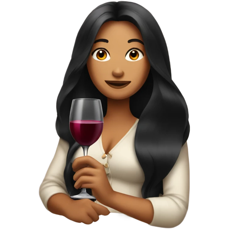 Tanned woman with long black hair drinking wine  emoji