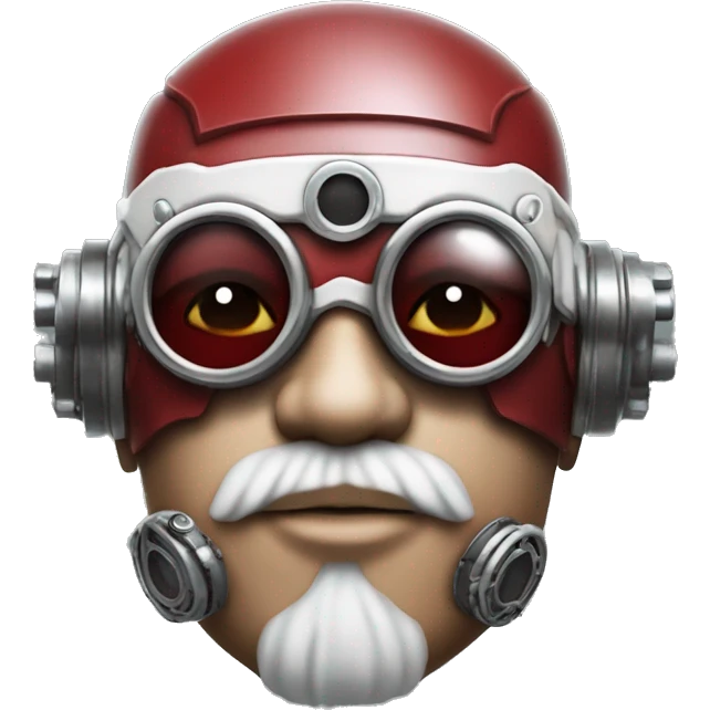 Red skin and white goatee male cyborg head with silver steampunk goggles emoji