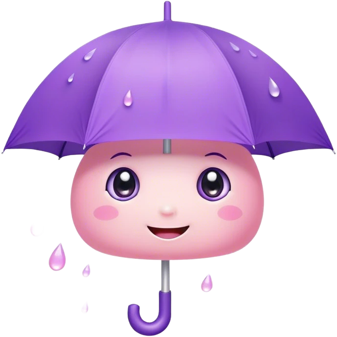 Cute Kawaii Umbrella, small and cute, soft pastel pink and purple, tiny rain droplets smiling down, a chubby round handle, big sparkling eyes full of joy! emoji